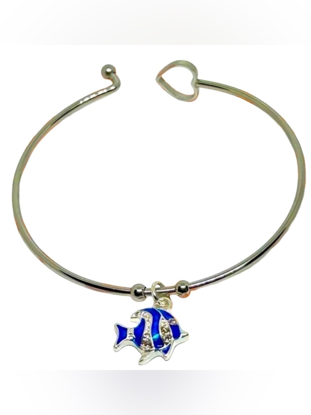 Handmade Rhinestone Angelfish Bangle Charm Bracelet! New in Gift Box!